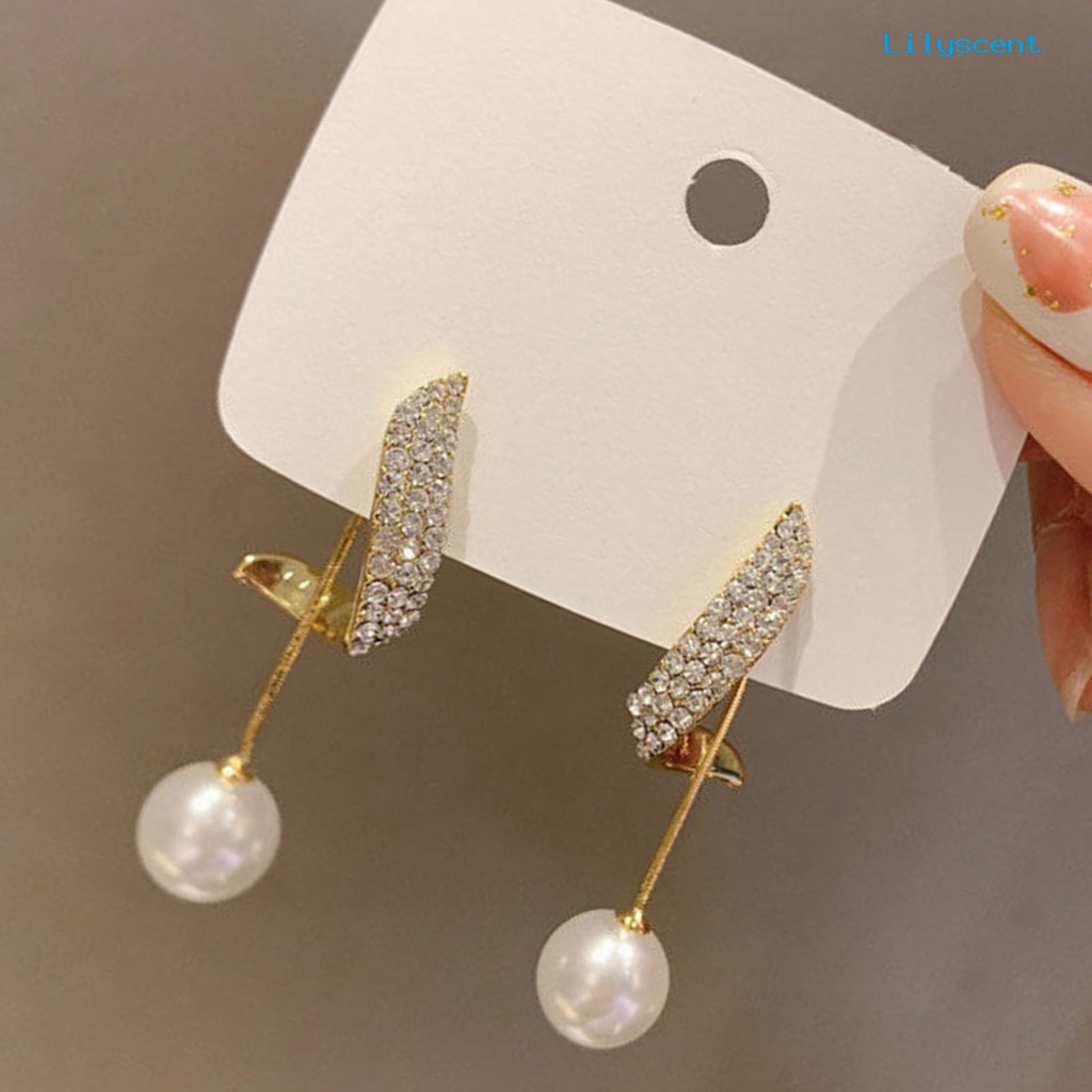 [LS] 1pasang Anting Tusuk Drop Mutiara Imitasi Unik Geometris Berlian Imitasi Pearl Pendant Stud Earrings Untuk Liburan