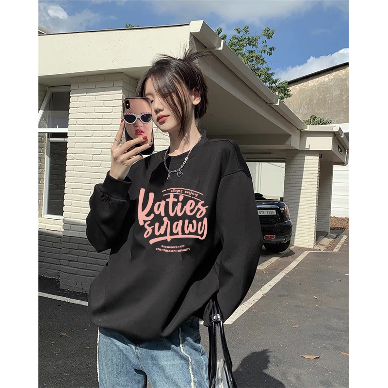 Pink Letter  Sweter Wanita Korean Style Sweater Couple Oversize/kaos polos lengan panjang