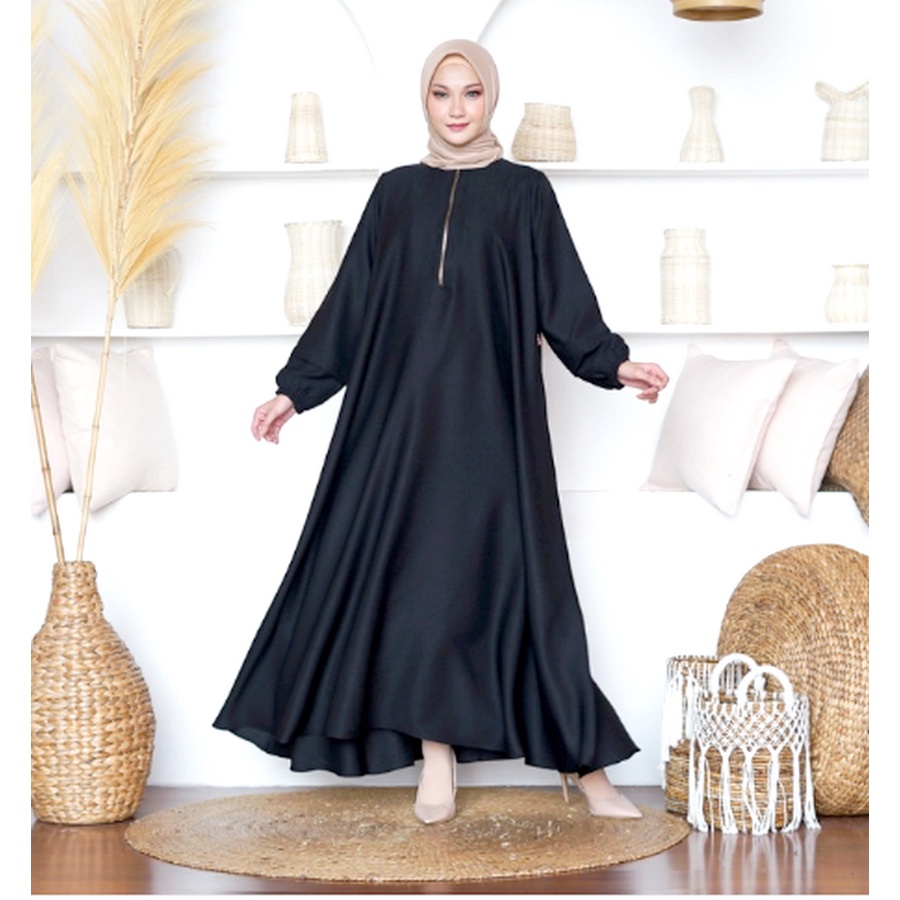 Baju Gamis Luxury Toyobo Kondangan Formal Lebaran Pengajian Hitam Simpel Polos Jumbo Kasual LD 120 1