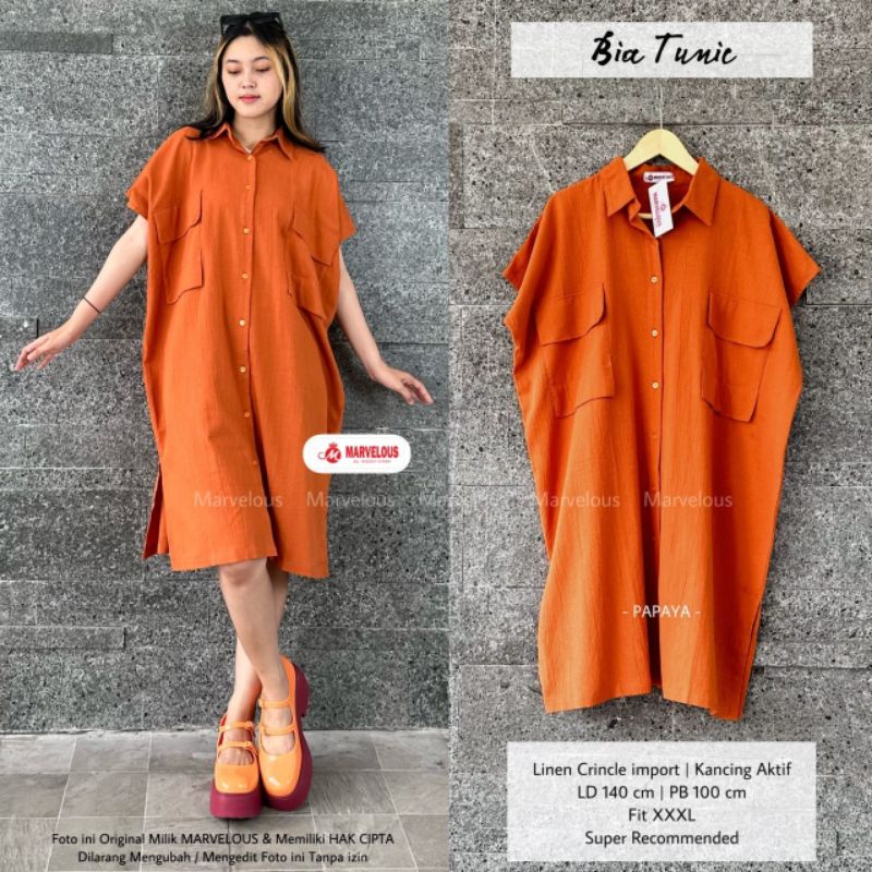 BIA TUNIK WANITA JUMBO/ATASAN KEMEJA LONG TUNIK WANITA LINEN CRINKLE IMPORT JUMBO LD 140 CN FIT XXXL