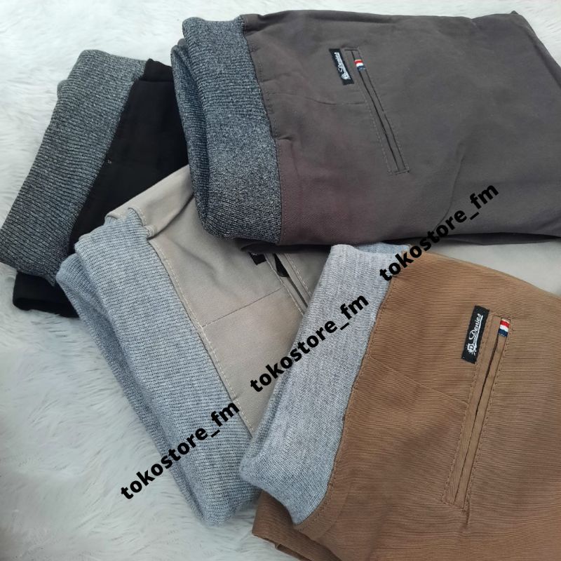 Celana Pria Panjang Chinos Pinggang Karet Bahan Katun Mellar Slimfit Premium Qwality