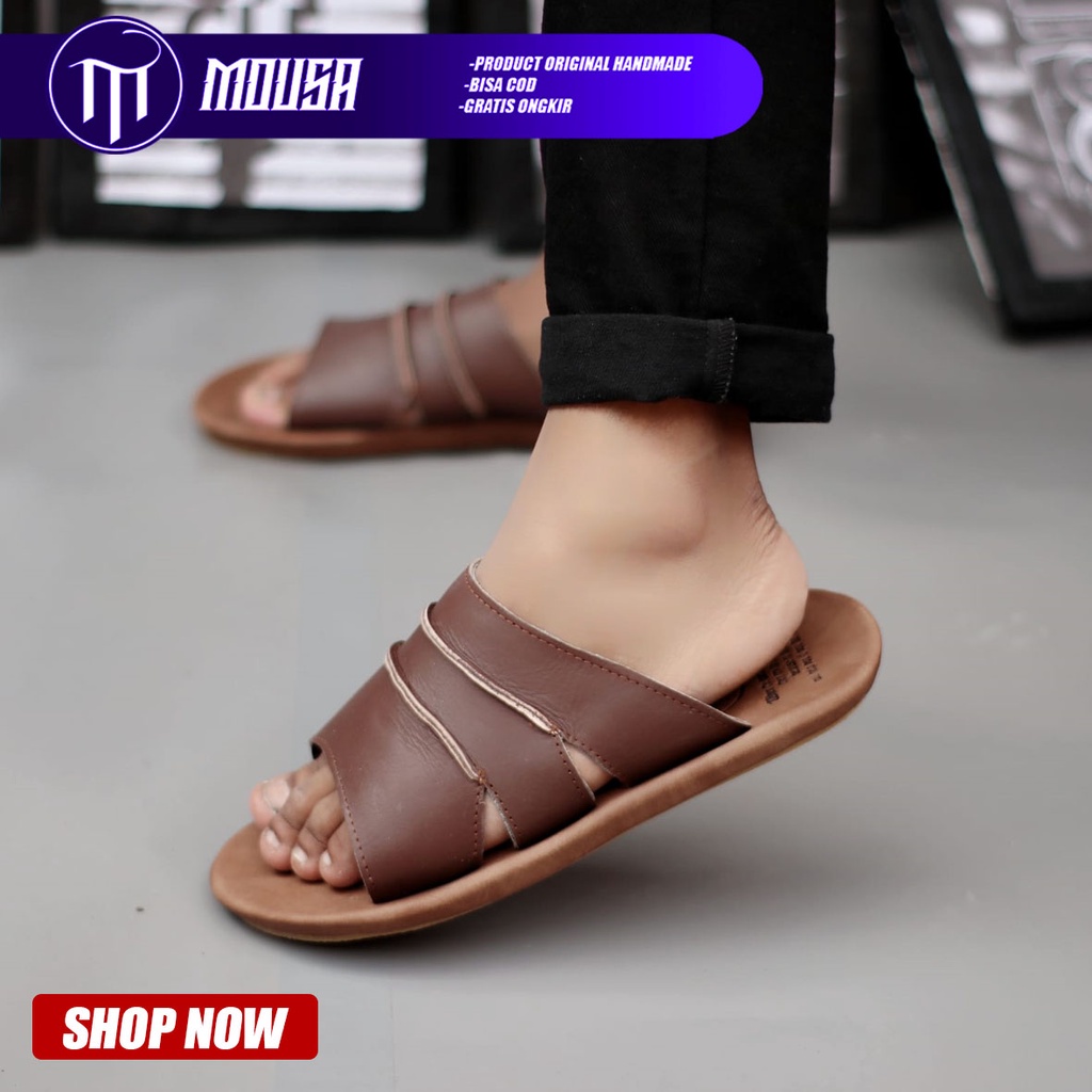 Sandal Slide Pria Kulit Asli Original Mousa Ibra