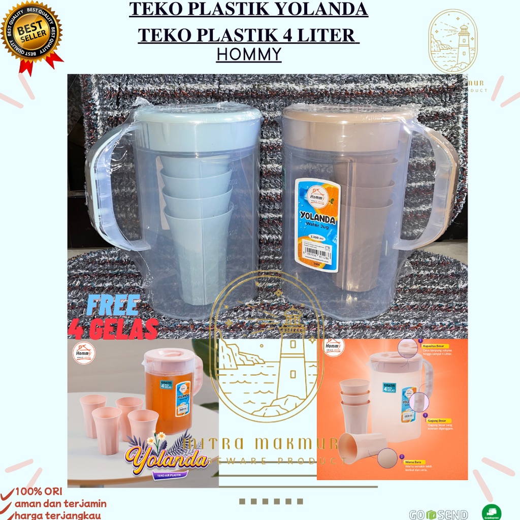 SALE!! TEKO AIR PLASTIK FREE 4 GELAS / ESKAN AIR 2 LITER / TEKO AIR YOLANDA