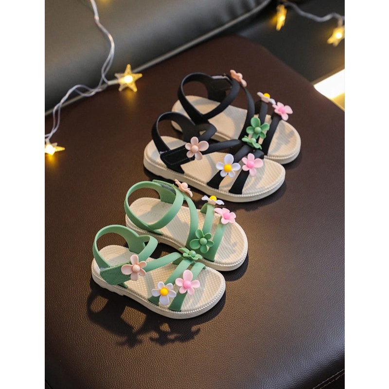 SHOEGALLERY LV0207 Sandal Import Anak Perempuan Motif Tali Zig Zag Bunga