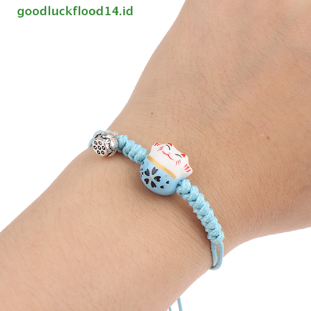 [GOOGFOUR] 1pc Gelang Liontin Keramik Lucky Cat Bracelets Tenun Tangan Warna Gelang [TOP]