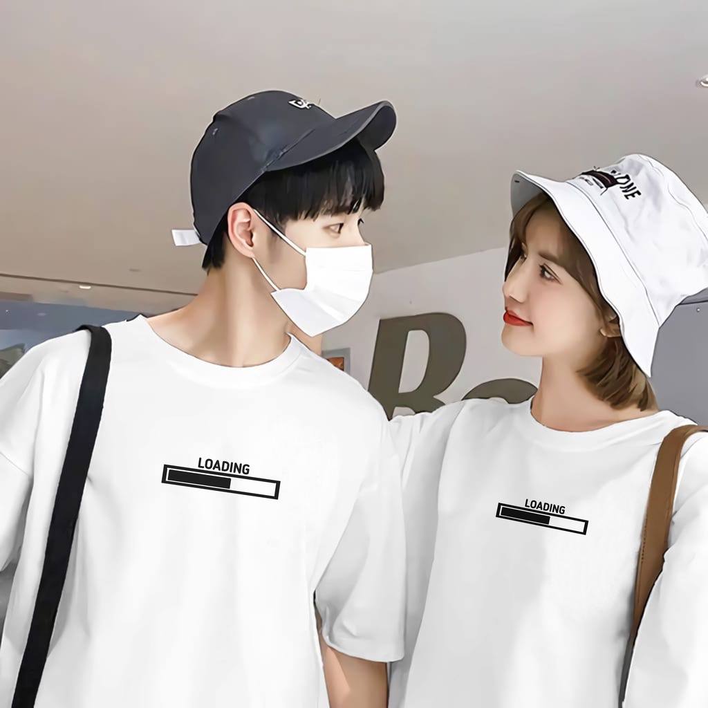 Baju Kaos Distro Loading Couple Pria Wanita Lengan Pendek Bahan Katun Combed Premium Size M L XL XXL