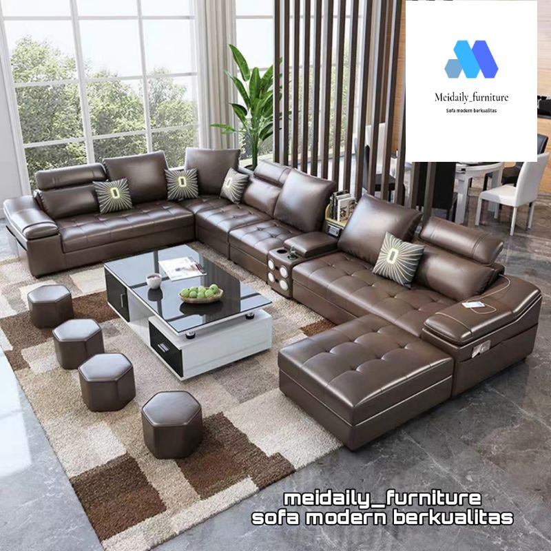 Sofa Kulit Letter U Minimalis Modern Kursi Ruang Tamu Super Mewah Kualitas Premium