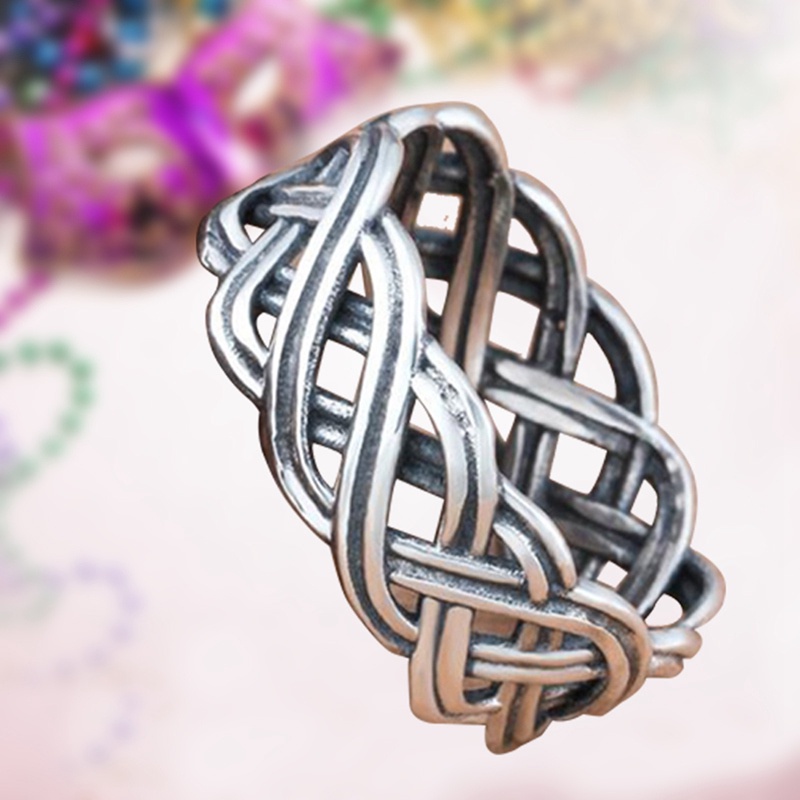 Vintage925 Sterling Perhiasan Perak Infinity Kepang Silang Celtic Knot Ring Wanita Pertunangan Pernikahan Band Rings