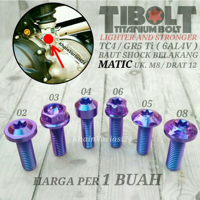 Baut Titanium gr5 Shock belakang Matic Nmax aerox pcx lexi fazzio beat scoopy vario 110 125 150 mio 