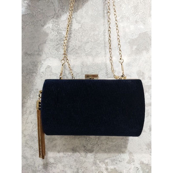 LES FEMMES NAVY CLUTCH BAG TAS WANITA BIRU TAS SELEMPANG KONDANGAN C190237