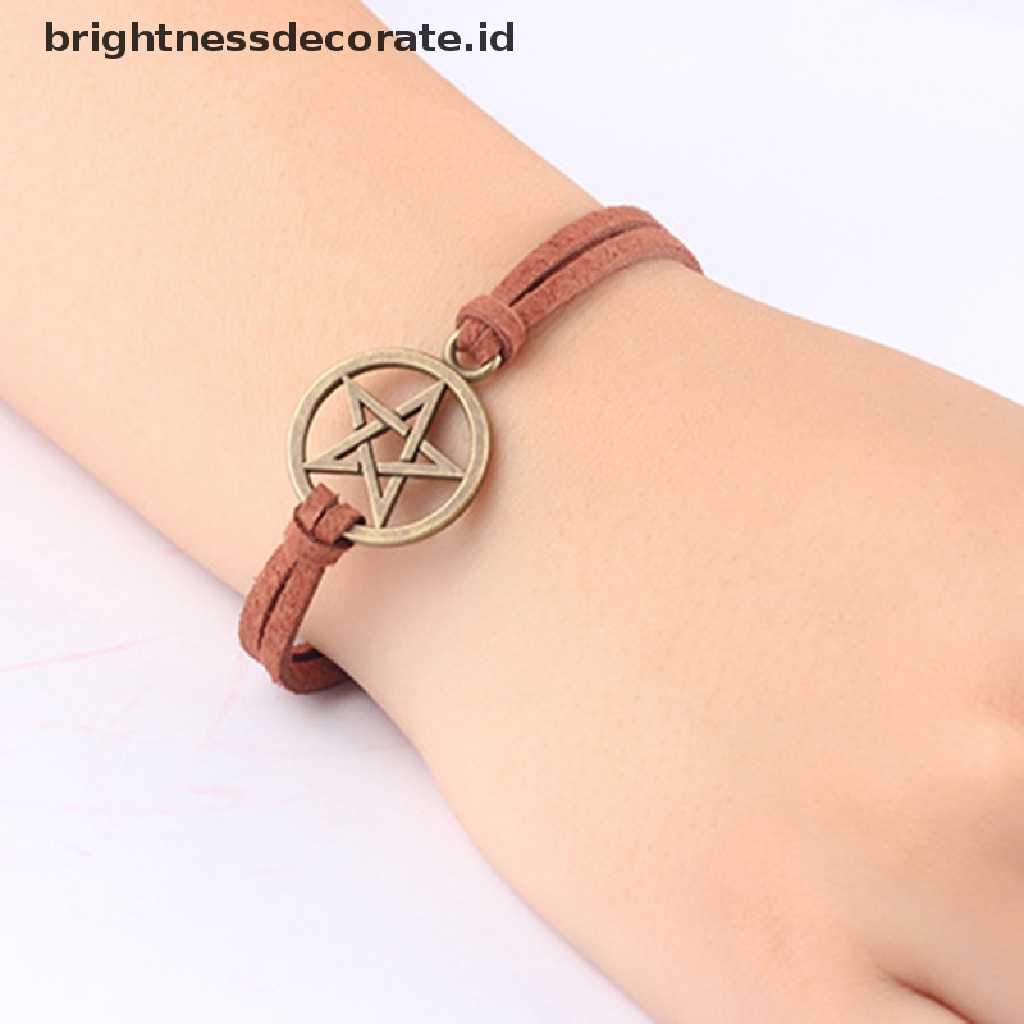 [Birth] Mode Baru Terinspirasi Gelang Retro Bronze Pentagram Pendant Gelang Tali Coklat [ID]