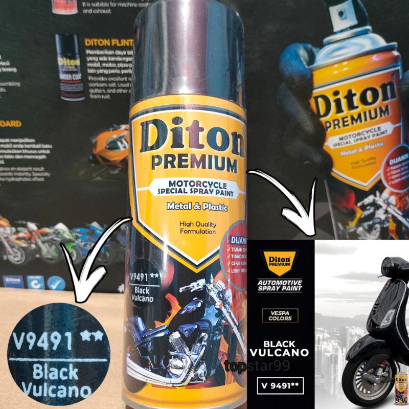 Pilok Cat Diton Premium Black Vulcano  V9491 9491 Hitam Vulkano 400cc Pilox Cat Semprot Special Spray Paint