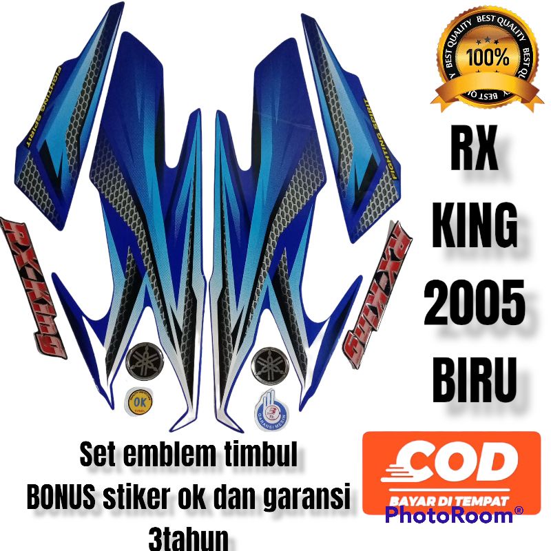 Jual striping RX king 2005 biru satu set emblem timbul bonus stiker ok dan stiker garansi 3tahun