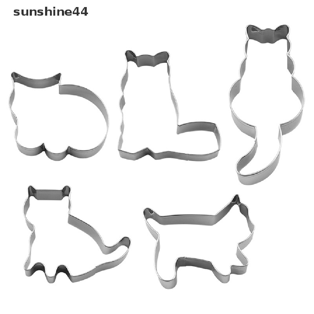 Sunshine 1/5pcs Cetakan Cookie Cutter Hewan Kucing DIY Biskuit Cetakan Cookie Stamp Baking Tools.