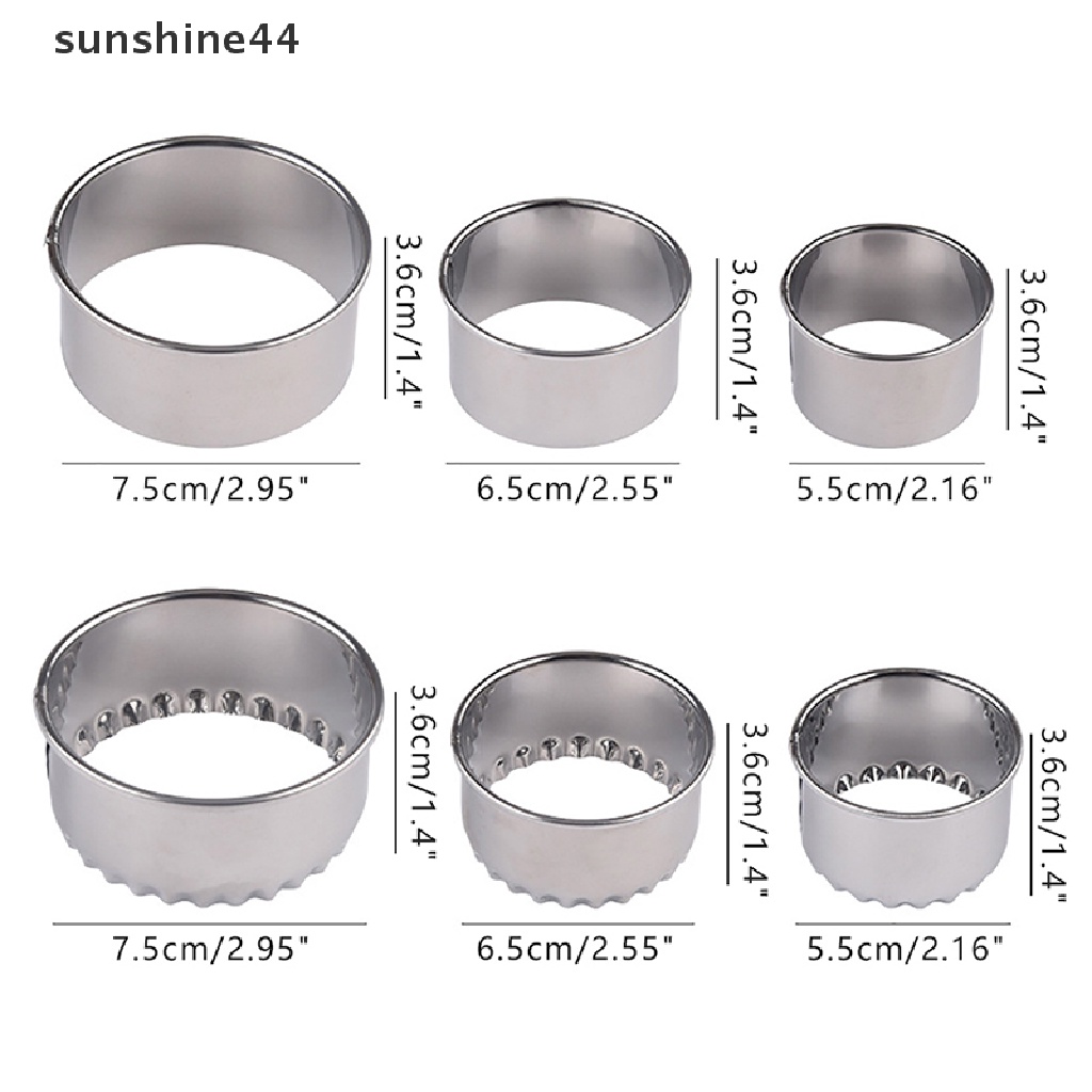 Sunshine 3Pcs/Set Pemotong Biskuit Kue Kering Stainless Steel Lingkaran Bunga Pastry Cutters.