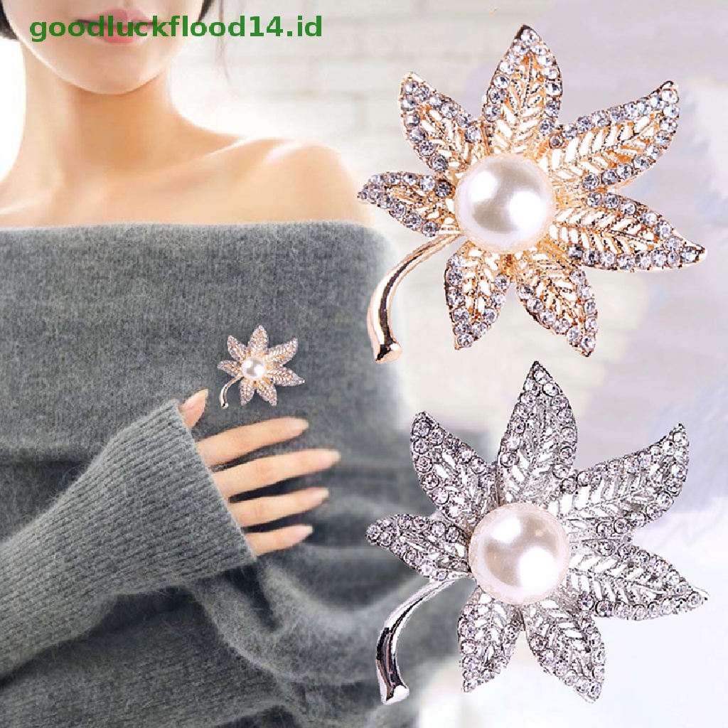 [GOOGFOUR] Bros Bunga Maple Leaf Pearl Brooch Pin Untuk Wanita Buket Sweater Syal Pakaian Korsase Perhiasan Hadiah [TOP]