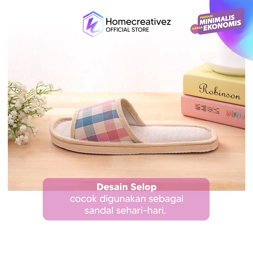 Homecreativez - Sendal Slop Rumah Nyaman Empuk - Sandal Selop Linen Indoor