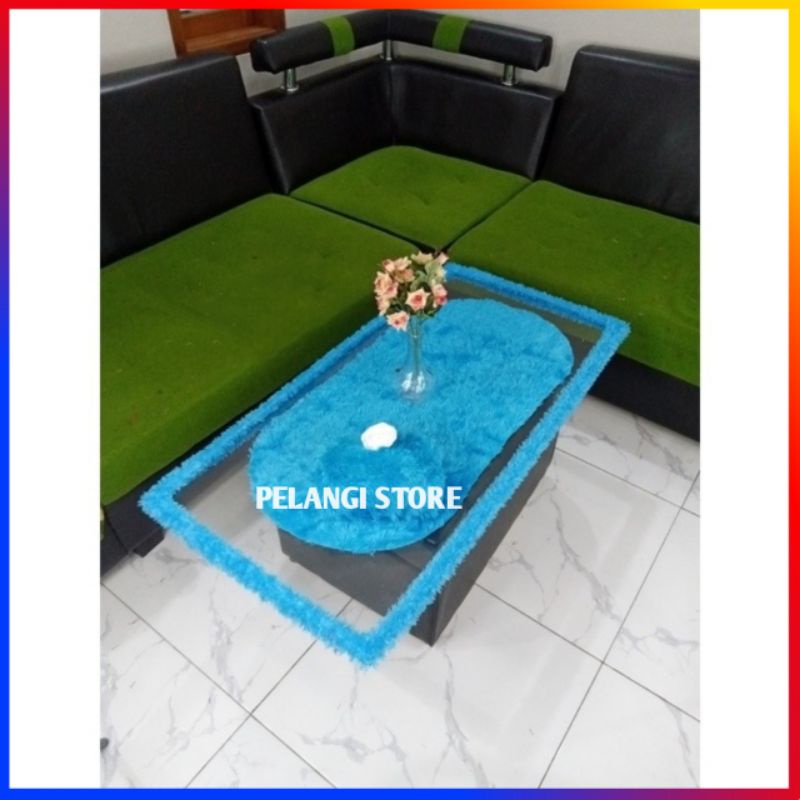 Taplak Meja Tamu Oval Bulu Rasfur 1 Set Bando Taplak Dan Sarung Tisu Ukuran 100x50 Dan 120x70 Taplak