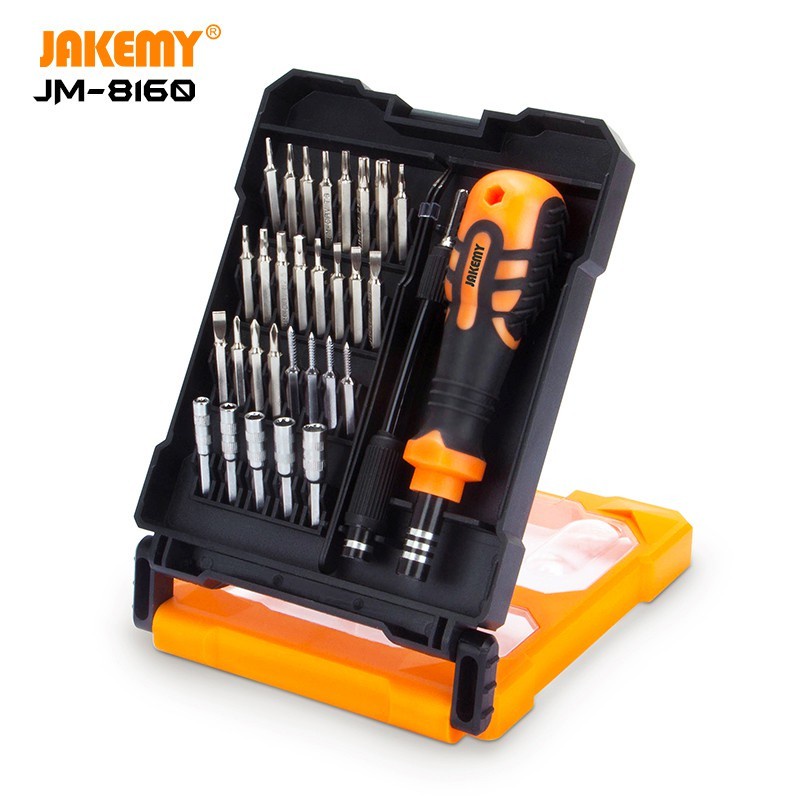 Screwdriver set tool jakemy 33in1 diy electronic with pinset tweezer for hp laptop vga pc cpu tv jm-8160 - Obeng teknisi pro