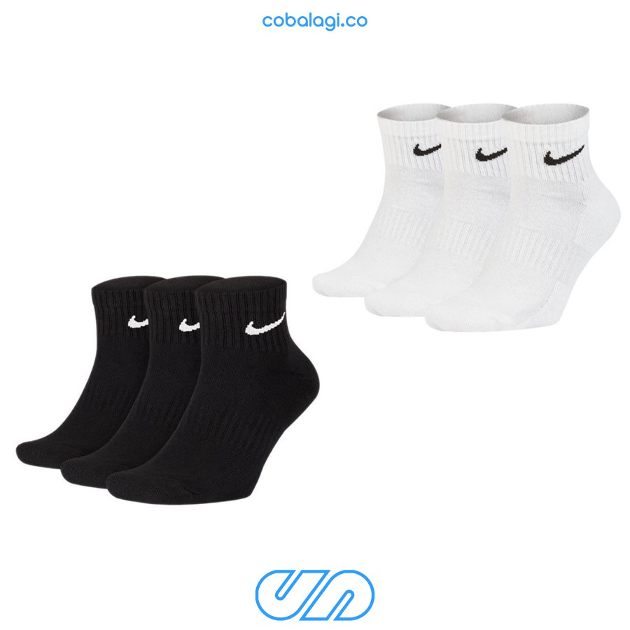 Kaos Kaki Pendek NIKE Everyday Cushioned / Lightweight Ankle Socks Black White ORIGINAL RESMI