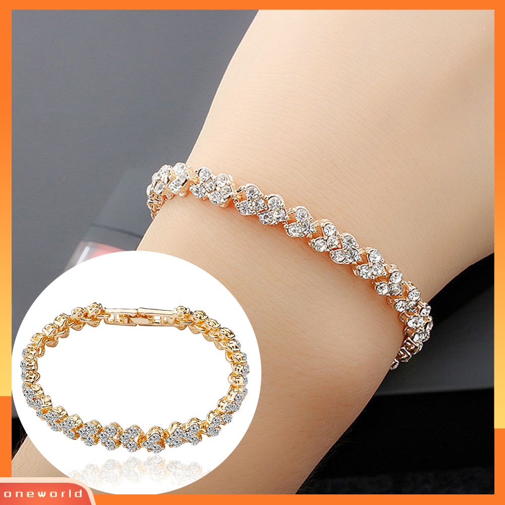 {oneworld} Wanita Fashion Penuh Cubic Zirconia Bertatahkan Gelang Bangle Pesta Perhiasan Hadiah