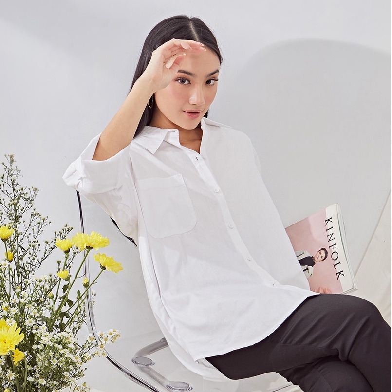 Ms Daisy Ophelia Oversized Shirt with Pocket Atasan Blouse Kemeja Wanita Lengan Panjang