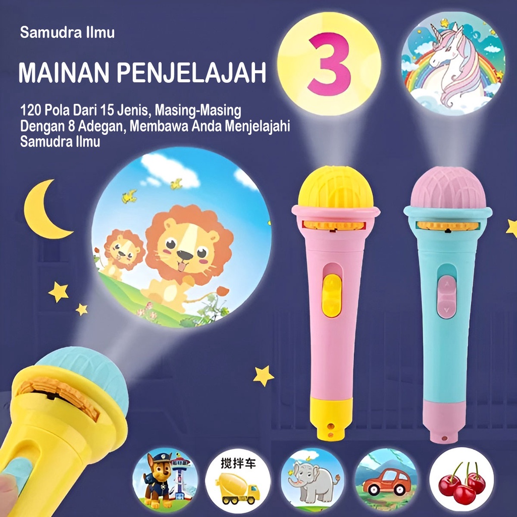 Proyektor Lampu Warna Education | Mainan Proyektor Anak Senter Projection | Kado Ulang Tahun Anak Cewek