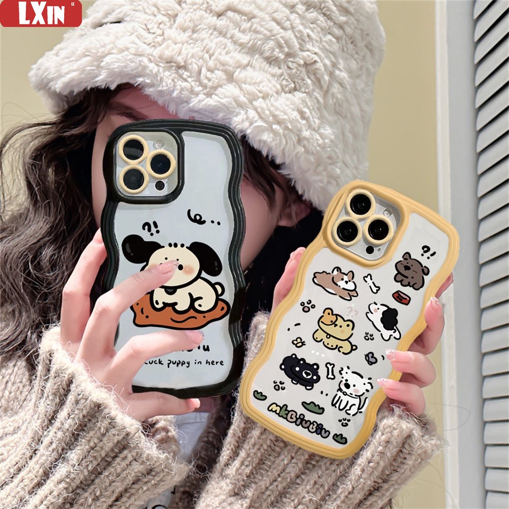 IPHONE Case Kartun Anjing Lucu Untuk Iphone14 14 PRO MAX 14 MAX IPhone13 PRO MAX 11PRO 11PRO Max12 12 PRO 12Pro MAX X XR XS MAX 6 6S 7 8 Plus SE 2020 Wave Edge TPU Phone Case Cover