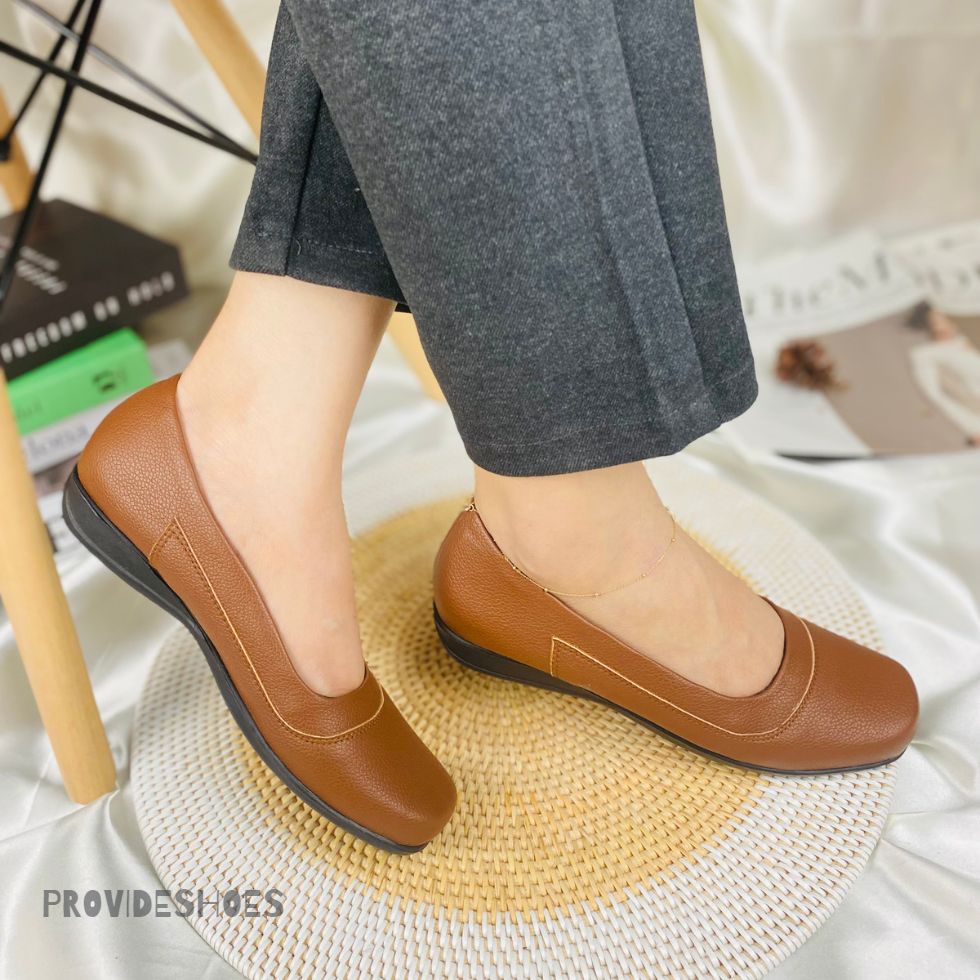 PS flat coklat sepatu pantopel wanita sepatu kerja sepatu kantor wanita sepatu formal