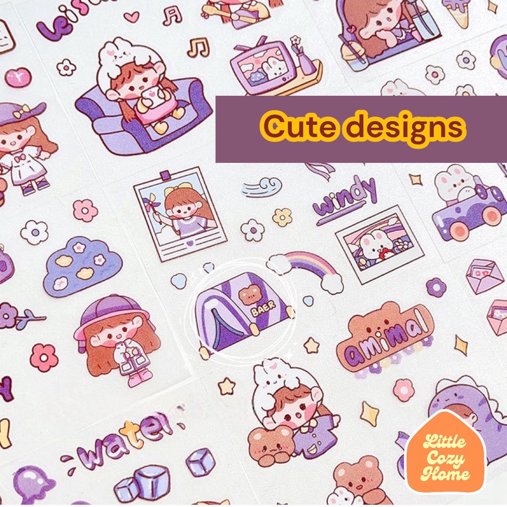 Lovely Sticker Pack Sheet / Cute Cartoon Deco Stickers / Stiker Koleksi Kertas Motif ala Korea Lucu Unik Murah Dekorasi Alat Tulis Kado Anak Perempuan