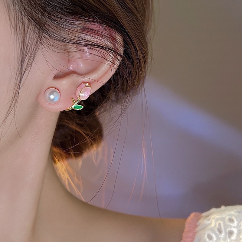 Anting Mutiara Tulip Korea Fashion Wanita Mewah Ringan Anting Jarum Perak925