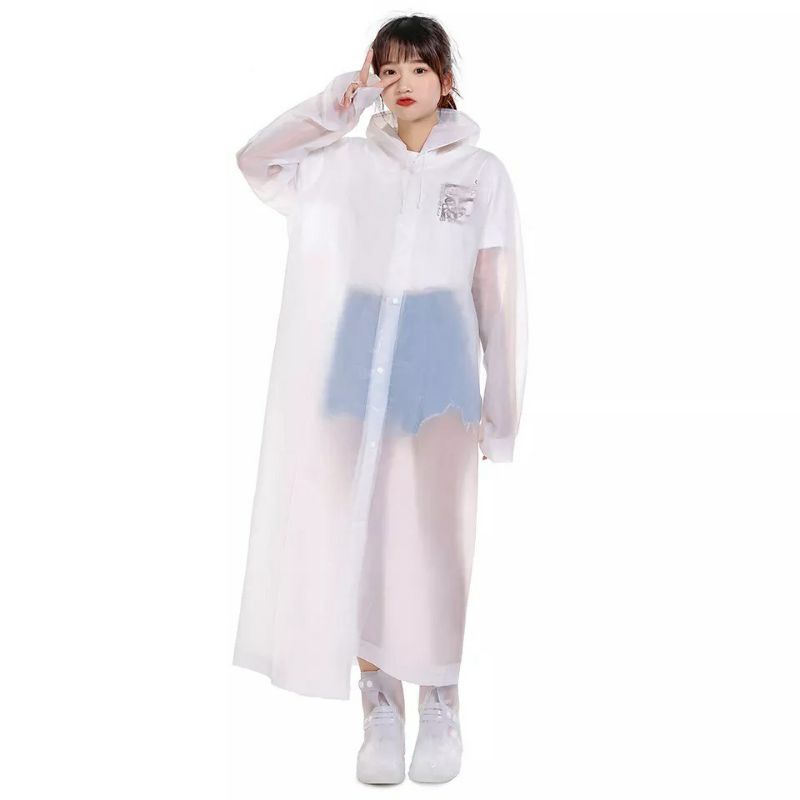 Jas Hujan Dewasa Model Poncho Waterproof Bahan EVA Tebal / Jas Hujan Mantel Korea + Hoodie Semi