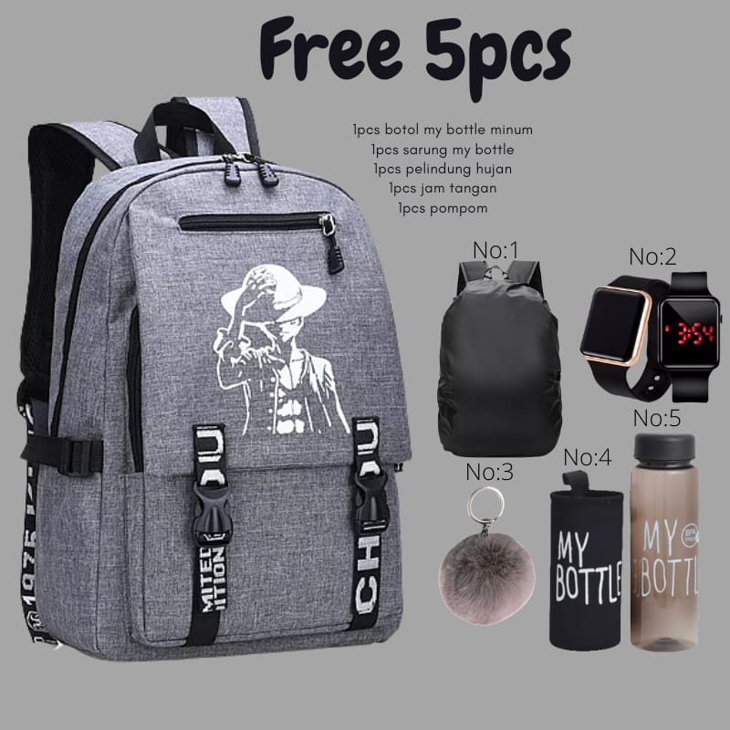 Bagpack One Piece Strawhat After Time Skip Series Tas Ransel Sekolah Unisex Keren Free 5pcs paket/❤️COD❤️ TAS SEKOLAH ANAK PEREMPUAN SD / TAS SEKOLAH ANAK / TAS ANAK ANAK / TAS ANAK KARAKTER