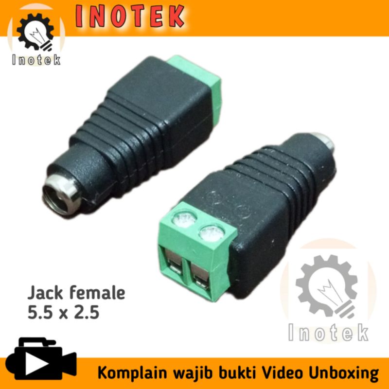 Jack DC female 5.5 x 2.5 mm pemasangan mudah dengan baut