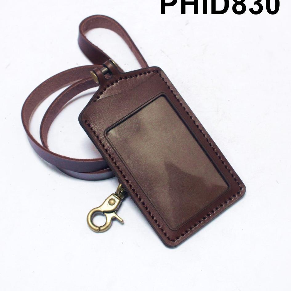 

오 gantungan dompet ID card kulit coklat - tali id card holder - PHID830 New