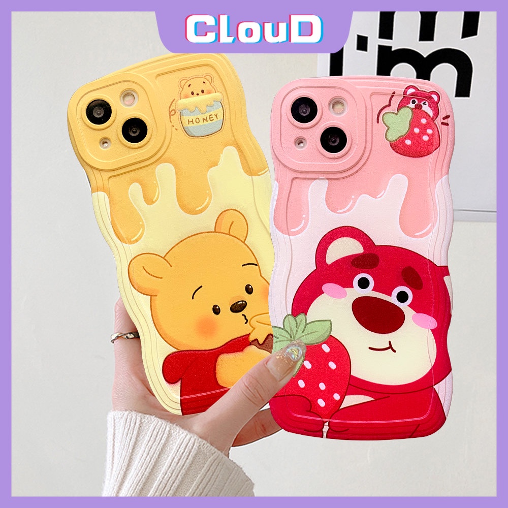 Realme C53 C33 C15 C25Y C35 C25 C12 C20A C21Y 10 8 8i 5i C20 9i 8Pro C30 C25s 6i 7i 7 5 9Pro+C3 C17 C11 Kartun Winnie The Pooh Cute Manyo Strawberry Bear Soft Tpu Wavy Edge Case