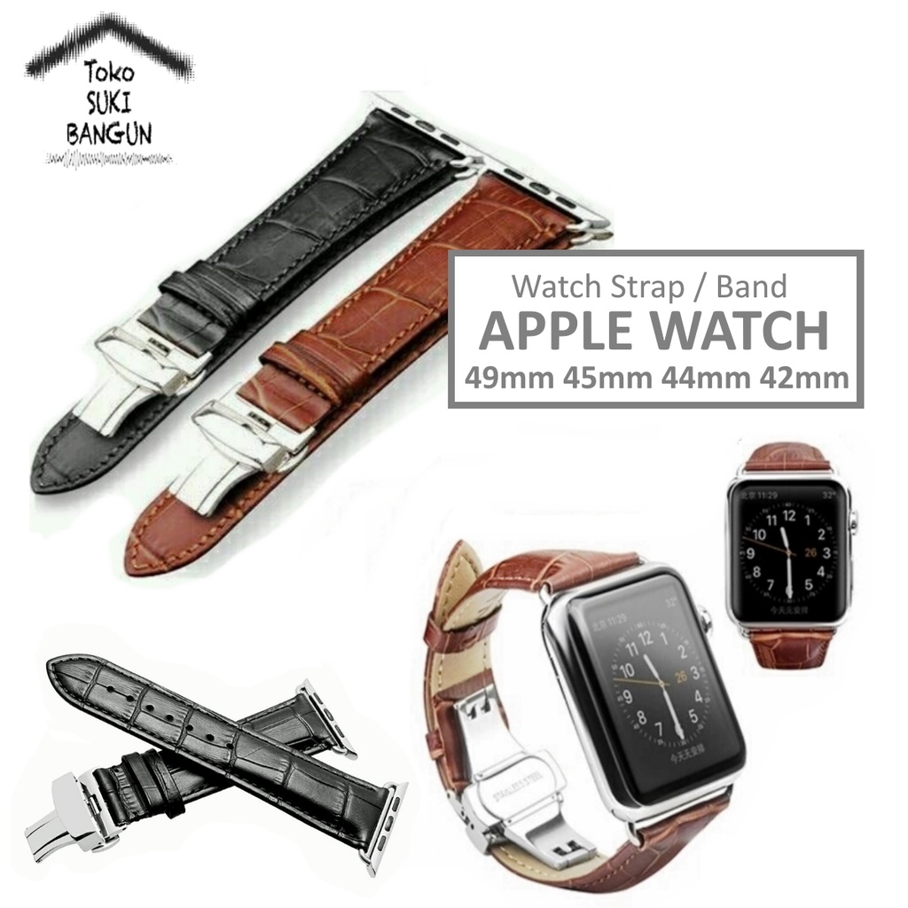 Strap Apple Watch Series Ultra 8 7 6 5 4 3 2 1 49mm 45mm 44mm 42mm TALI JAM Kulit Leather Butterfly Folding