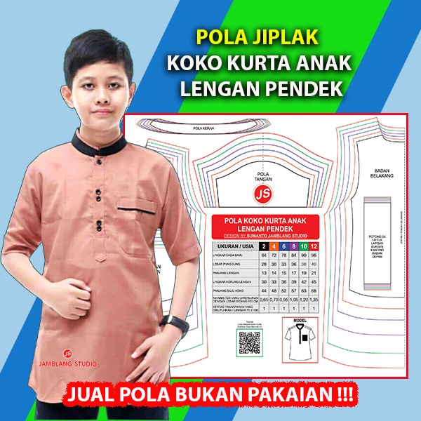 Pola Jiplak Koko Kurta Anak Lengan Pendek [ Pola Baju Jamblang Studio ]
