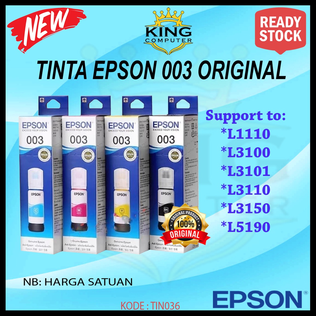 Jual Tinta Printer Epson Original T003 L1110 L3100 L3101 L3110 L3150 L5190 Shopee Indonesia 2599