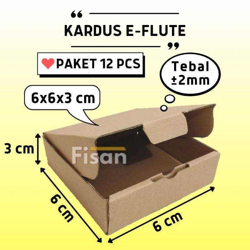 

12 Pcs Kardus E-Flute Dus Box Kotak Hampers Baju Polos 6x6x3 cm