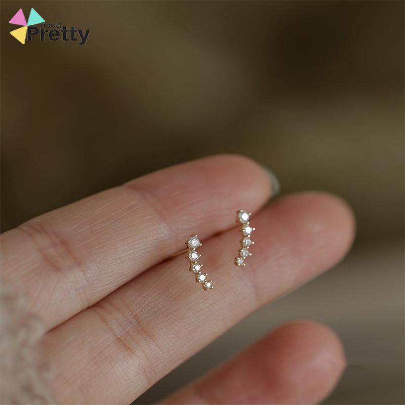 Anting Zirkon Set Mikro Sederhana  Baris Kecil Berlian Geometris  Anting Gandum Kecil yang Lucu - PD