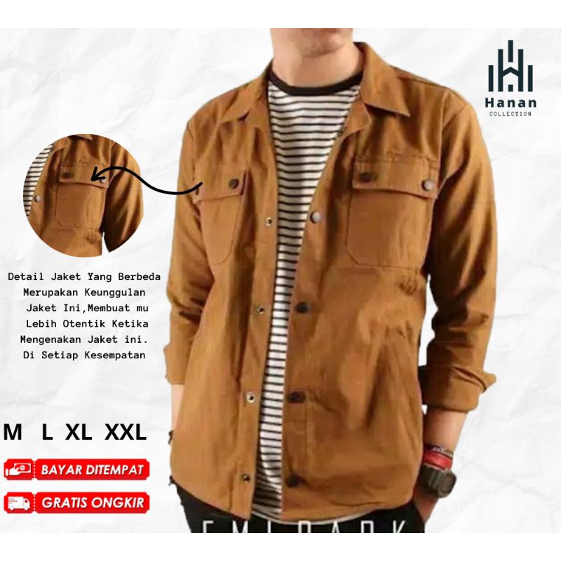 JAKET SEMI PARKA TRUCKER PRIA POLOS UKURAN M L XL XXL Hitam Mustard