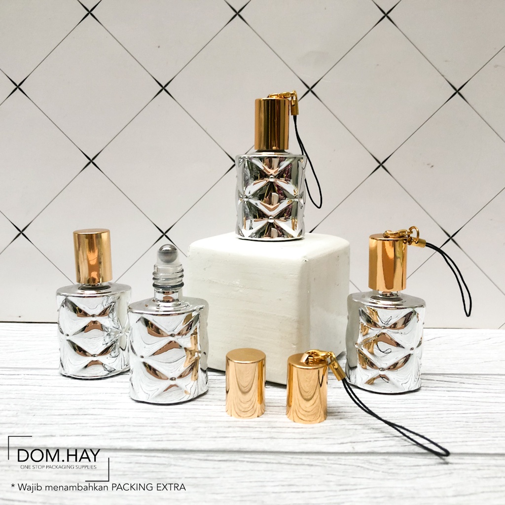 10ml Mozaik Metalik Silver Botol Roll On Kaca Metal Roller Bottle Essential Oil Aromatherapy Parfum 