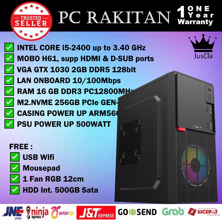 PC KOMPUTER INTEL CORE i5-2400 3,4GHz|RAM 16GB|NVME 256GB|VGA GT1030 2GB|HDD 500GB SATA|WiFi