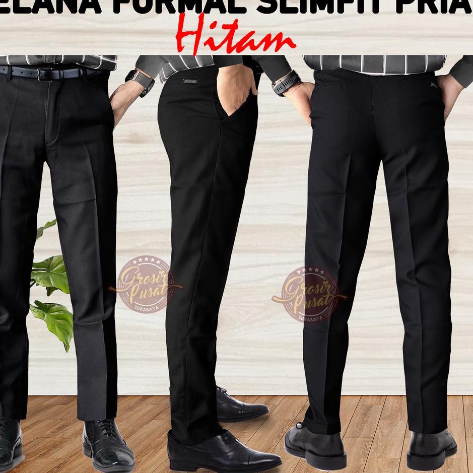 Grosir Ekonomis Celana Kerja Panjang Formal Slim Fit  Pria Hitam 27 - 38