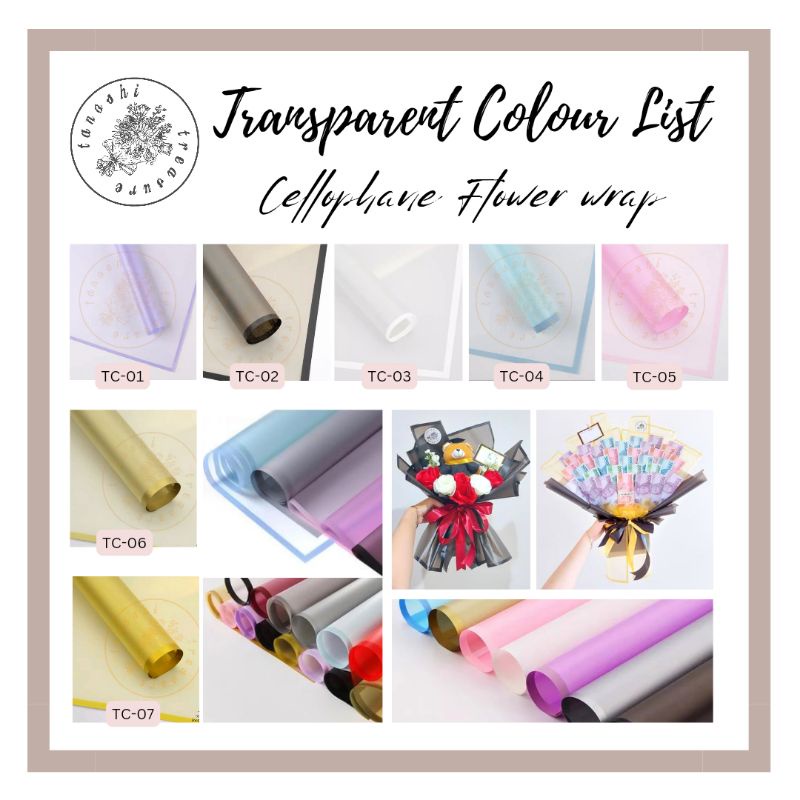 

[Free Packing] Kertas Buket Flower Wrapping Termurah Magelang Transparent Color Cellophane Florist Bouquet / Kertas Bunga Pembungkus Buket Waterproof Warna Transparan Pinggir Berwarna Tipis / Selopen Bucket Murah