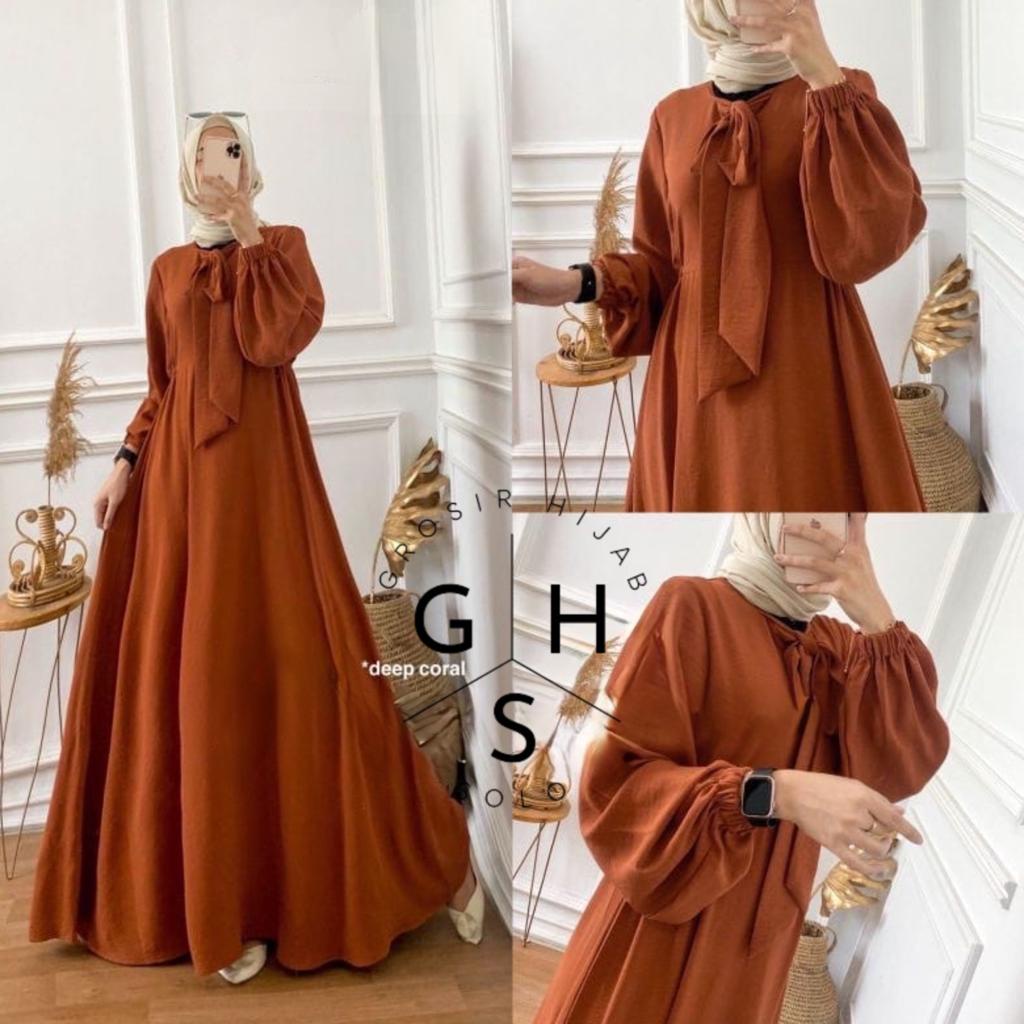 (DBY) GAMIS JISOO TALI LENGAN BALON DRESS WANITA CRINCLE AIRFLOW