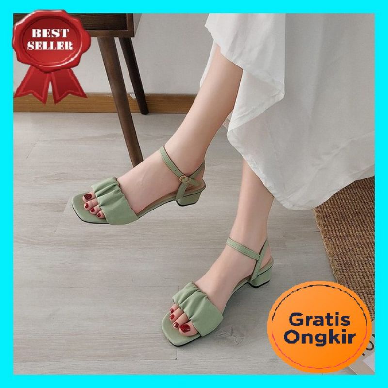 TmO - 8.8 Sale High Heels wanita Aiswa KT01 Heels kerut/sandal wanita hak tahu kerut tinggi 5cm bisa cod kekinian termurah