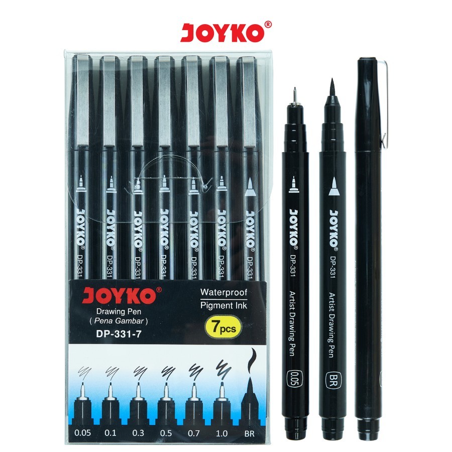 Drawing Pen Joyko DP-331-7 / 1 Set 7 Pcs / 0.05 0.1 0.3 0.5 0.7 1.0 Brush