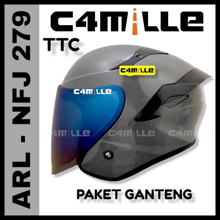 Paket Ganteng Helm Arl Tt Course Solid Gorilla Grey Gloss Half Face